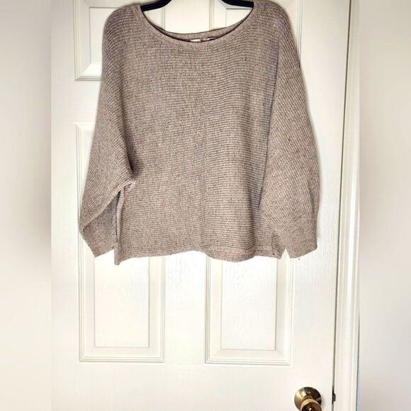 Gap L Beige Ribbed Knit Longsleeves MERINO WOOL Blend Cropped Women's Sweater - Picture 1 of 8